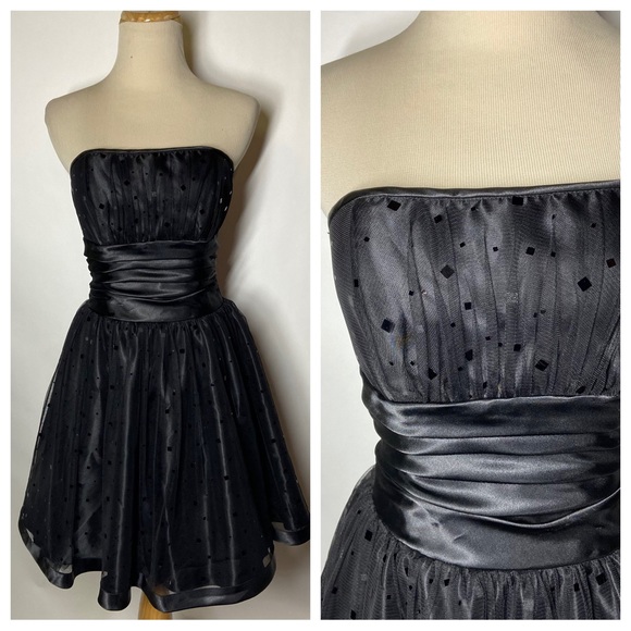 Gunne Sax Dresses & Skirts - Vintage Y2K Gunne Sax Jessica McClintock Size 3 Dress Black Fit Flare Strapless